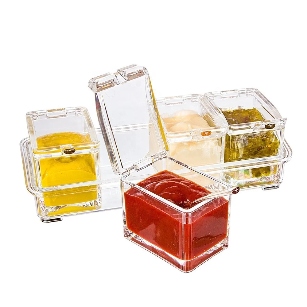 Kitchen Durable 4 Compartments PS Condiments Set