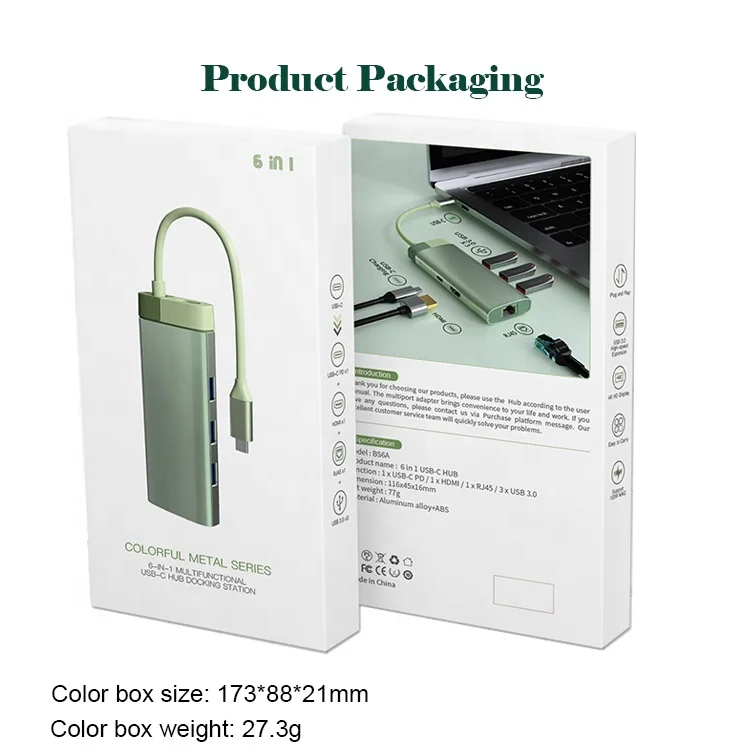 1 Type c Usb 3.0  Port Charger Multiport HDTV PD RJ45 Network Adapter 6 in 1 Usb C Hub Converter for Laptop