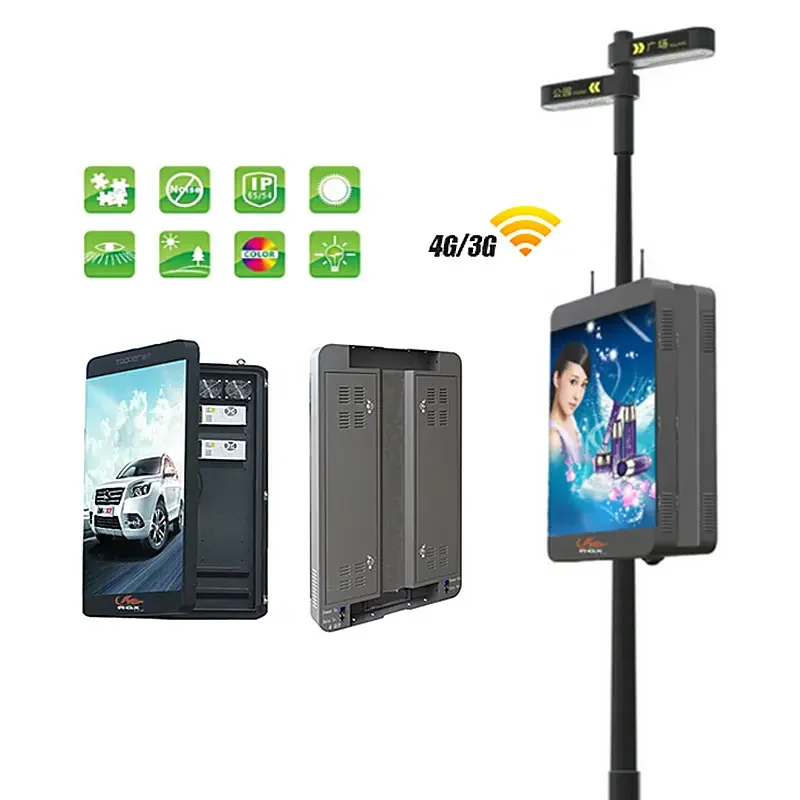 Shenzhen factory Wifi  5G Wireless Single Side P4 Outdoor Waterproof Street Light Lamp Pole  Led Display Screen For Advertising