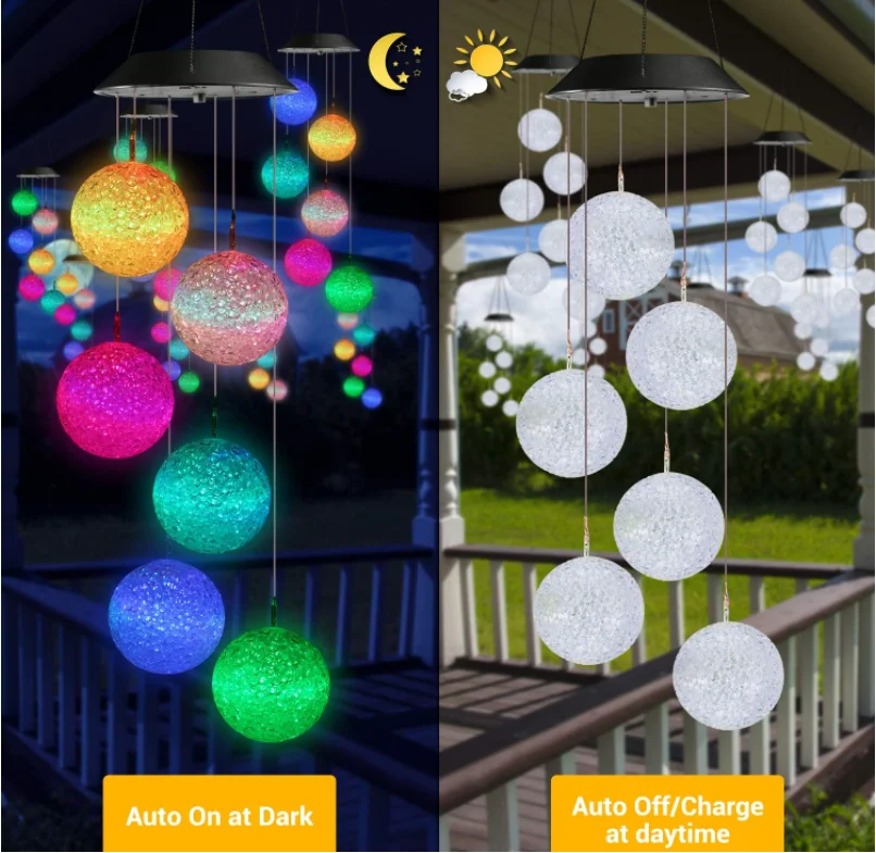 Solar Wind Chime,Color Changing Ball Wind Chimes,Gifts for Mom,Waterproof Outdoor Decorative Lights for Garden