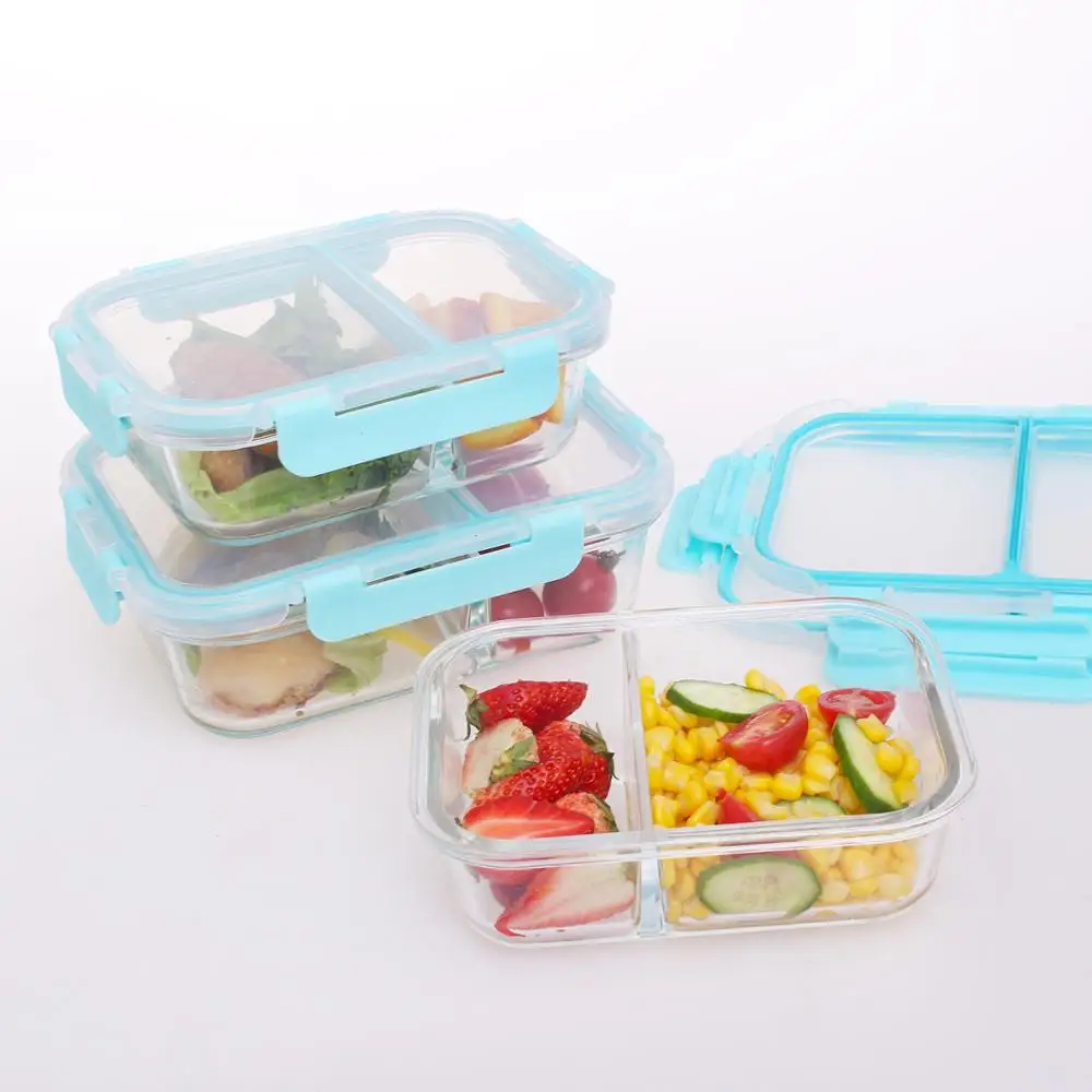 3 Pcs set glass food container divider storage airtight glass food lunch box