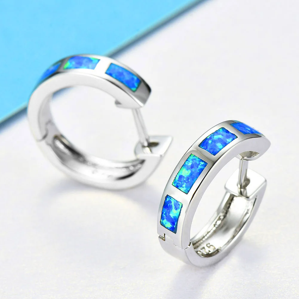 JCA New Design Copper White Gold Plated Opal Jewelry Big Circle Earrings With Colored Hoop White Opal Hoop Earrings