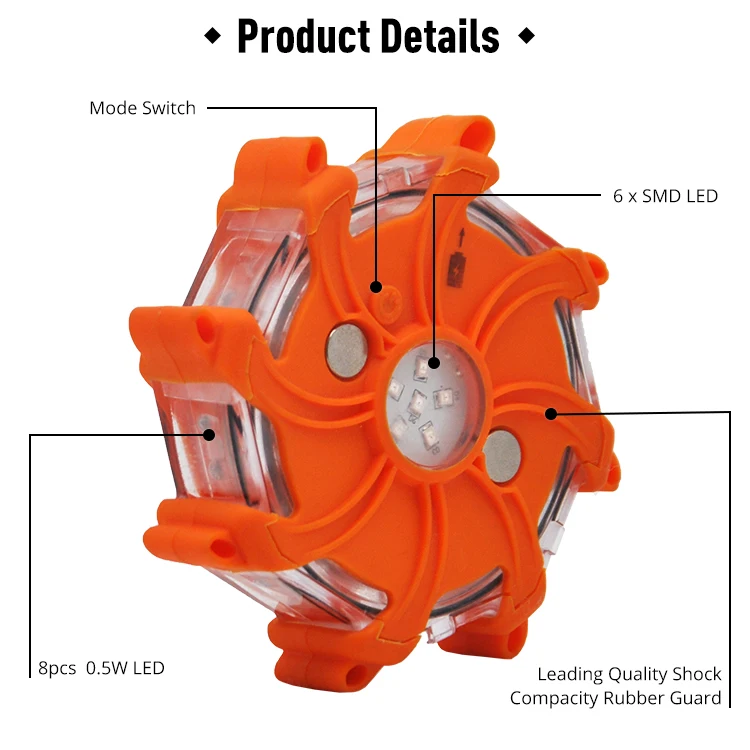 6 SMD + 6 Red LED Rechargeable Emergency Flash Flares Lights Vehicle Safety Strobe Flashing Warning Flare Light