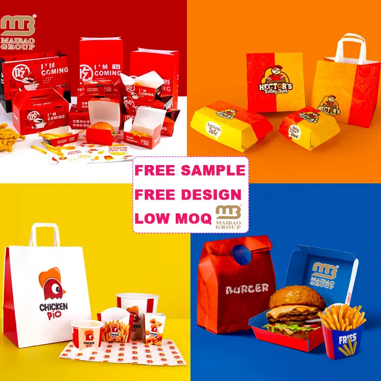 Customized Printed Eco Reusable Potato Chip French Fries Fried Chicken Sushi Paper Hamburger Packaging, Takeaway Food Burger Box