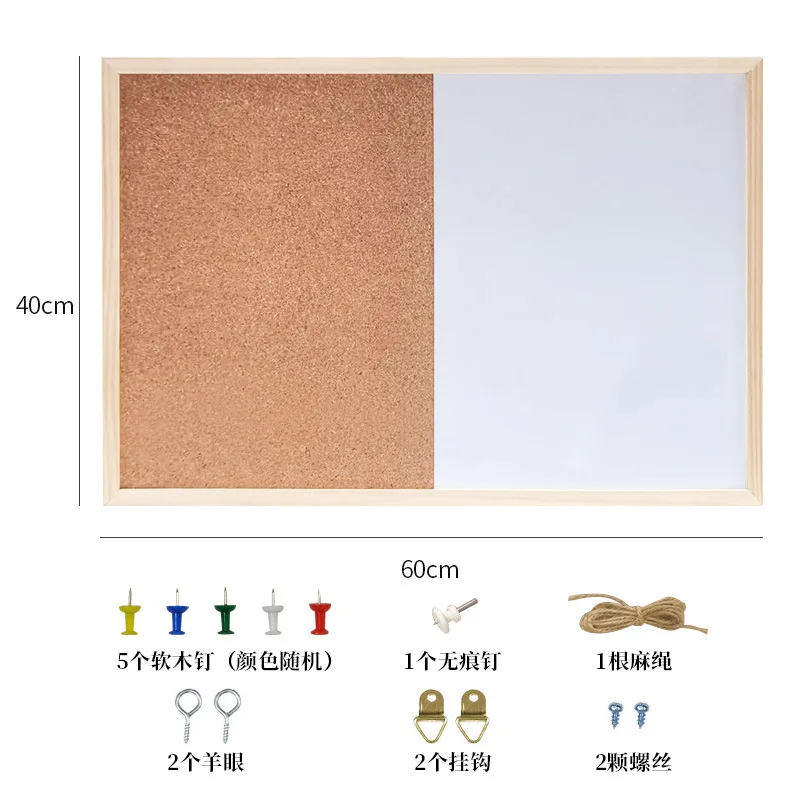 Magnetic Wooden Framed Half Cork Bulletin Board Half Whiteboard Combination Board For Hang Wall