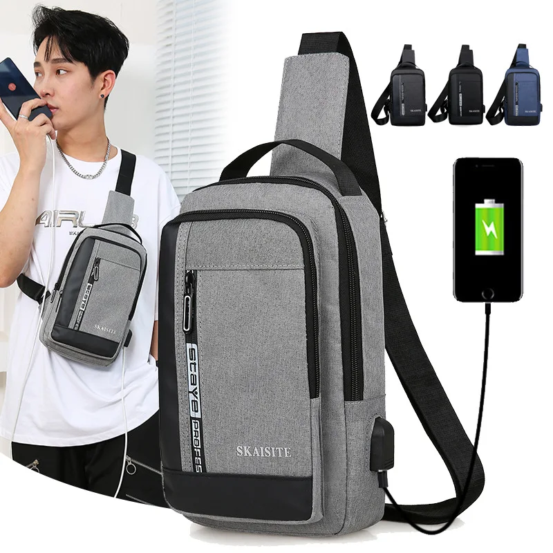 Luxury Designer Nylon Custom Logo Printed Men Sling Crossbody One Shoulder Cross Body Chest Messenger Bags With Charging Port