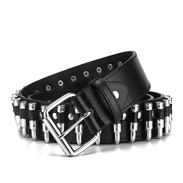 Personalized Logo Fashion Street Style Rivet Bullet Cowhide Genuine Leather Women Belt for European and American