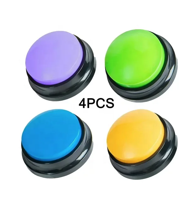 Set of 4 Funny Easy Talking Buttons Custom Speaking Sound Button Dog Talk Buzzer Battery Customized Plastic Toys Round
