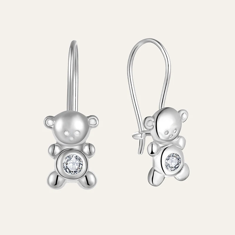 Fashion Cute Animal Jewelry 925 Sterling Silver Rhodium Plated Beer Hoop Earrings