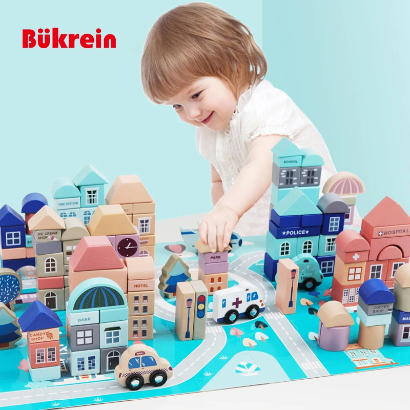 
2021 Best Sale Wooden Educational Balance Blocks Toy Wooden Stacking City Construction Building Blocks set 