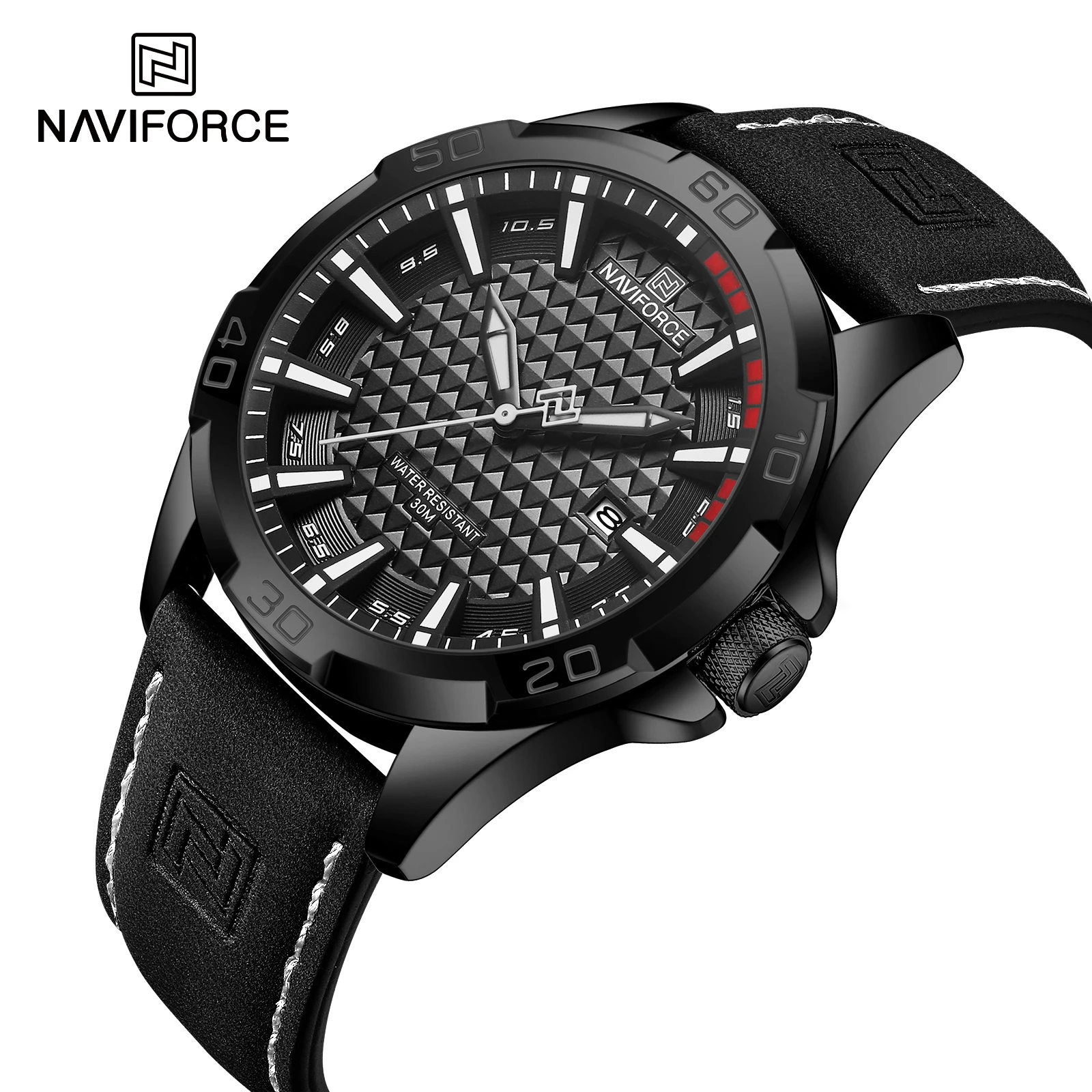 NAVIFORCE Male Wrist Watches  Anti-shock Waterproof Leather Strap Men Watch Fashion Green Clock NF8023 Personality Hip Hop MAN