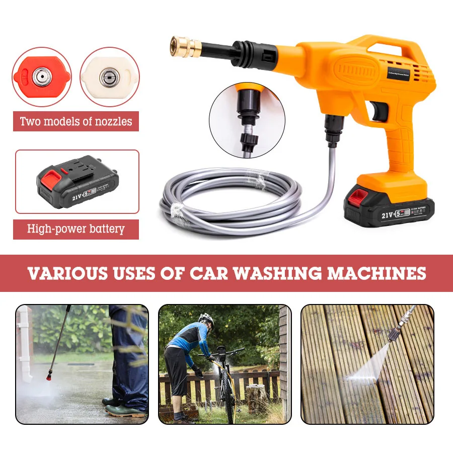 Cordless Portable High Pressure Electric Car Washer Gun With 21V Rechargeable Battery Power Car Wash Foam Gun
