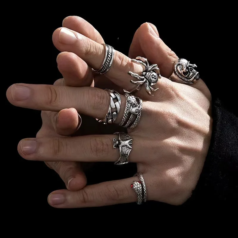 5Pcs/Set Europe And The United States Cool Handsome Ladies Gripper Ring Punk Wind Reaper Sickle Retro Rings Women