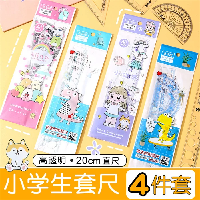 2024 Cheap Promotional Kids Student art drawing tools cute fashion design goniometer angle ruler sets stationery for girls