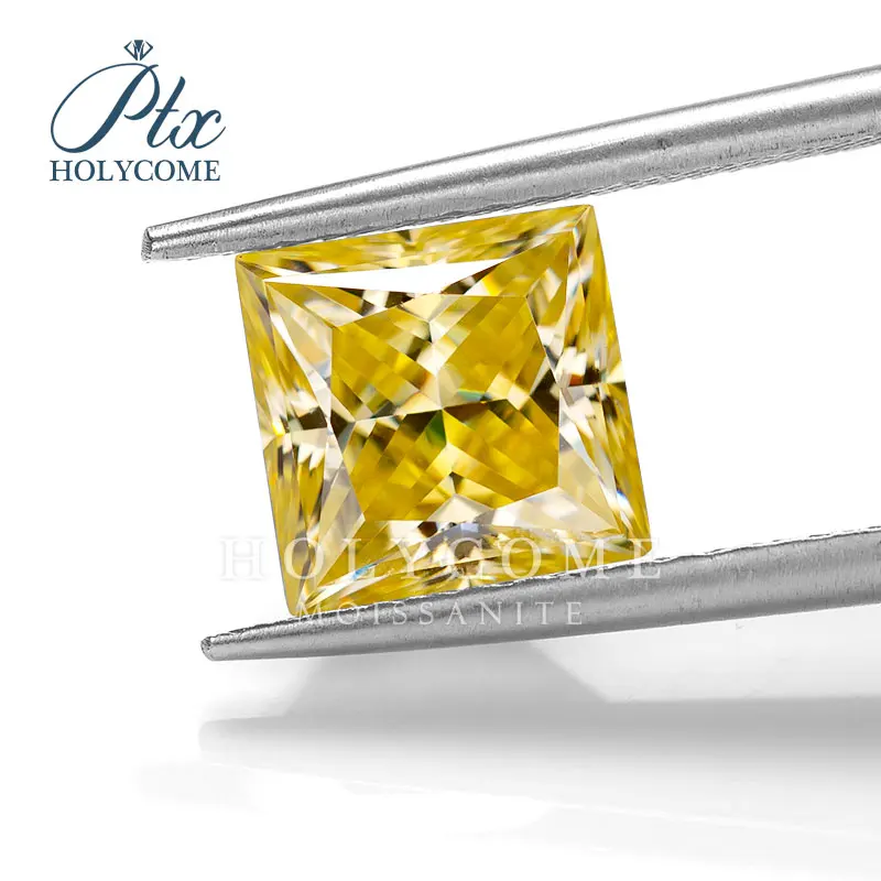 Holycome 3EX past diamond tester VVS fancy yellow diamond princess cut wholesale loose moissanite