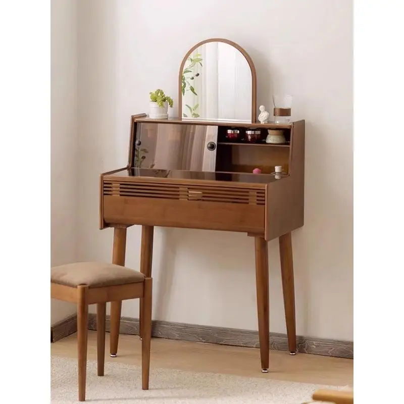 Dressing table storage cabinet + stool combination bedroom dressing table solid wood small multifunctional dressing table