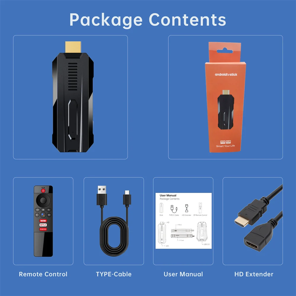 USB Type C ATV OS Android TV Stick 4K Voice Remote Rockchip RK3528 TV Box WiFi6 Mirror Screen 8K Streaming TV Stick IPTV