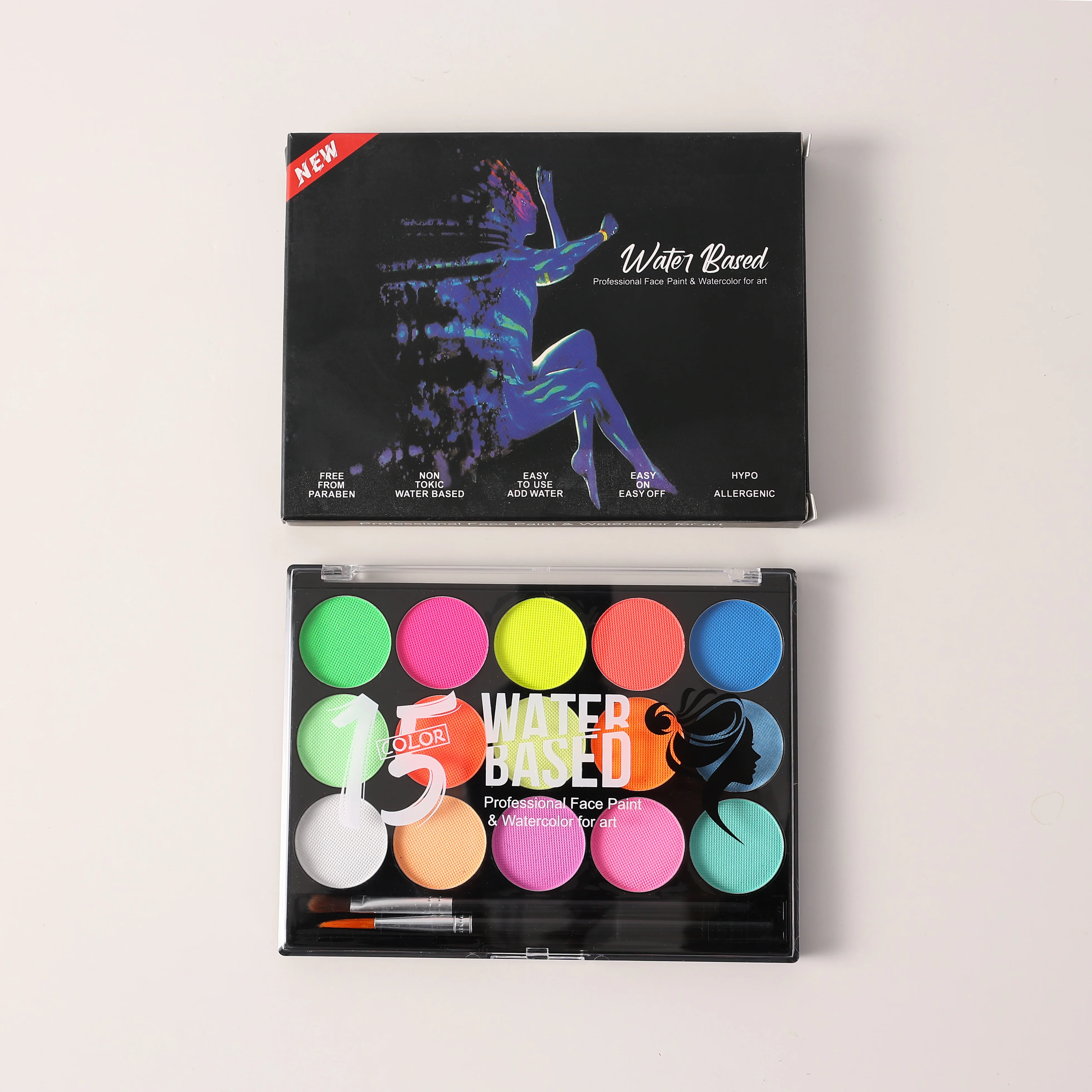 Professional 15 Colors Washable Face Vegan Water Activated Face Paint for Makeup