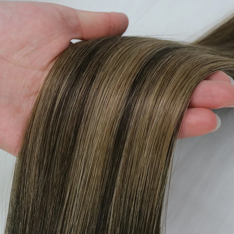 New double drawn flat track russian remy human hair weave 100g invisible skin pu weft hair extensions