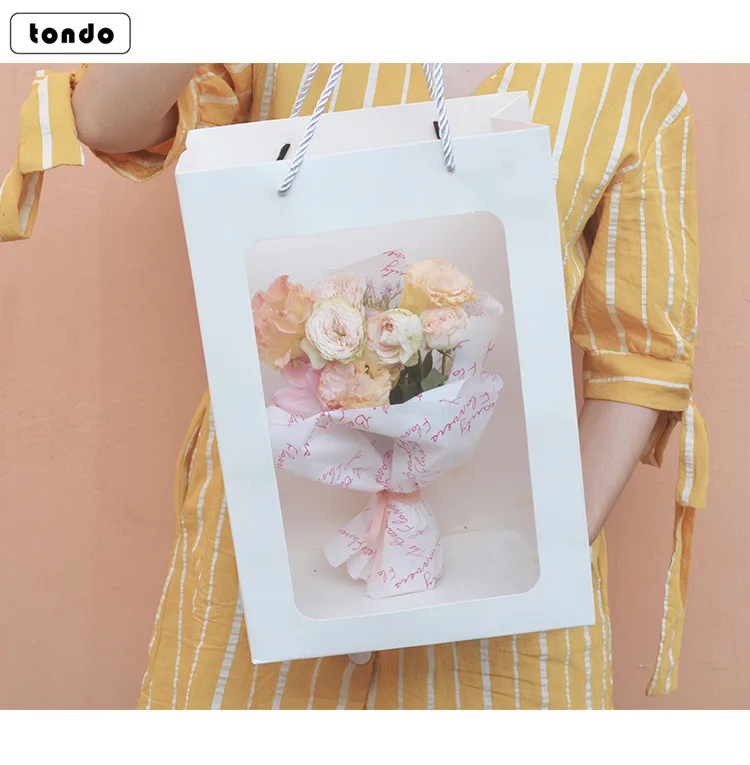 Tondo Clear pvc transparent window Christmas gift pvc flower paper carrier bag