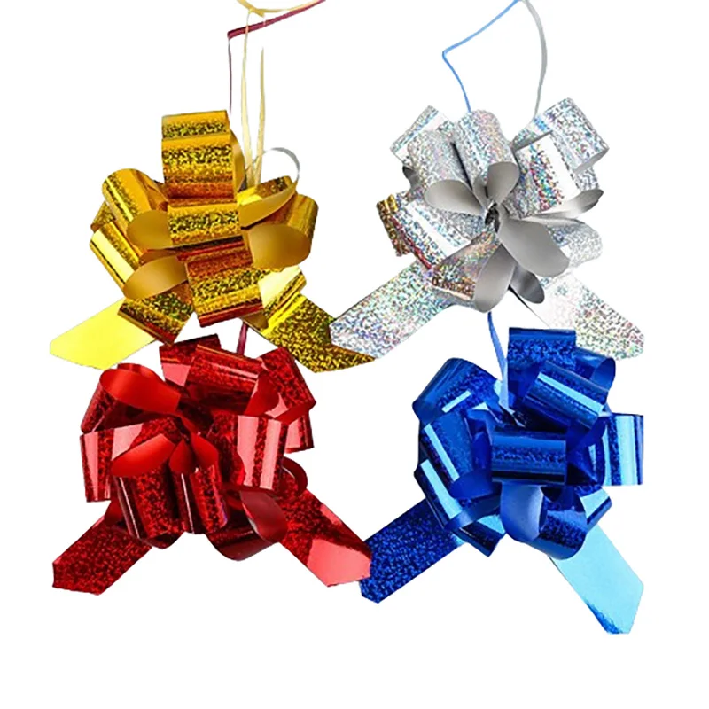 Manufacturer Gold Red Pull String Ribbon Christmas Flower Gift Custom Printed Pull Bow Ribbon