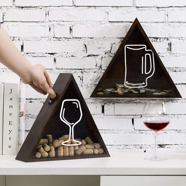 Wall Mounted Tabletop Wood and Acrylic Wine Cork Catcher and Beer Bottle Holder Shadow Boxes