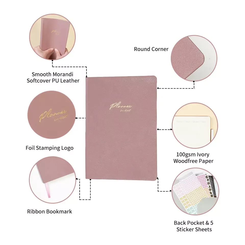 Custom notebook Office Supplies Schedule Books Morandi Pu Cover Agenda Diary Book Undated Planner