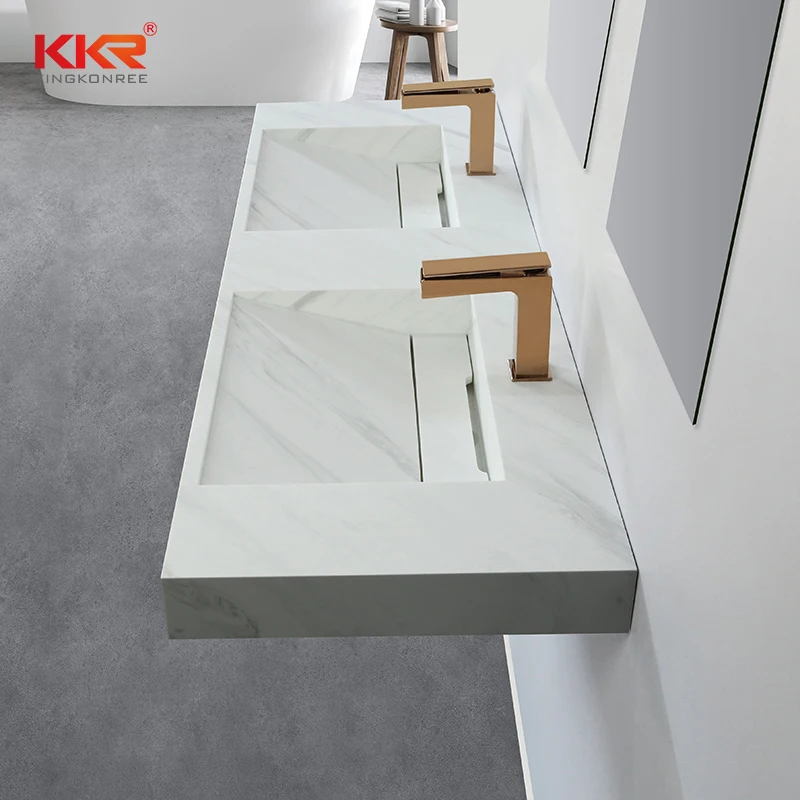 Artificial Stone Ramp Sinks Textured Marble Color Solid Surface Wash Basin for Hotel Project Matched with Tap