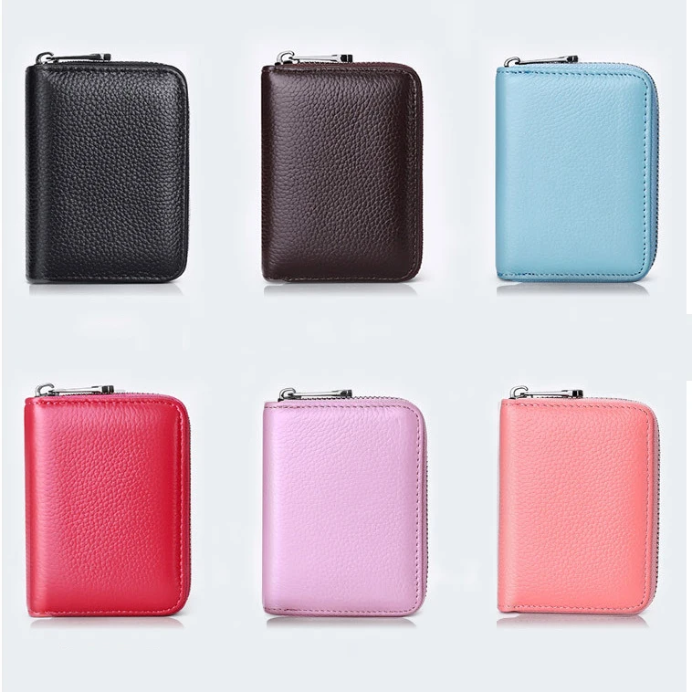 custom logo printed mens womens ladies short leather smart multicard  card holder rfid zipper wallet