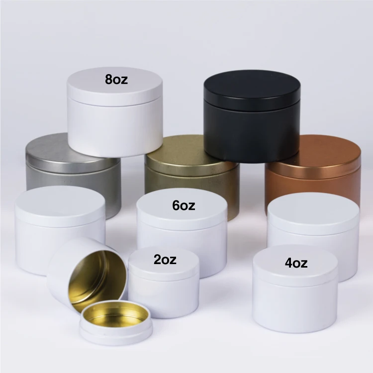 Wholesale 2oz 4oz 6oz 8oz Empty Round Rose Gold White Black Seamless Metal Container Custom Candle Tins With Lid
