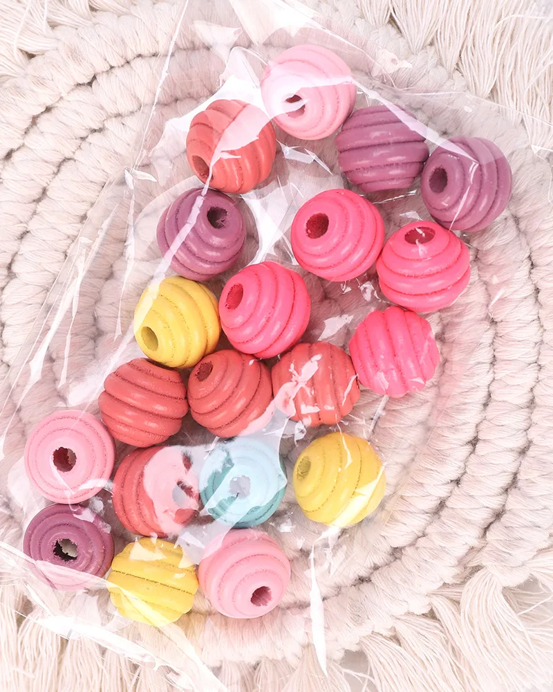  DIY Colorful Wood Beads Large Hole Round Loose Spacer Vintage Style Wooden Macrame for Jewelry Making