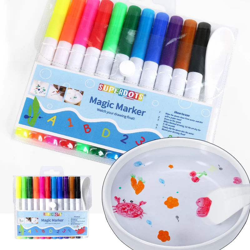 kids Magic Floating doodle Marker pen, fine tip 12 colors DIY Graffiti Water Painting magical drawing art markers art markers