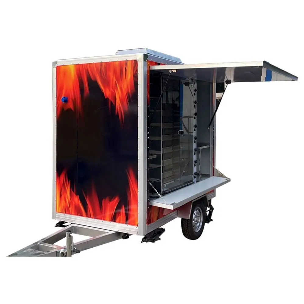 Tune Black Customized Square Mobile Kitchen Food Trailer with Roast Chicken Rack