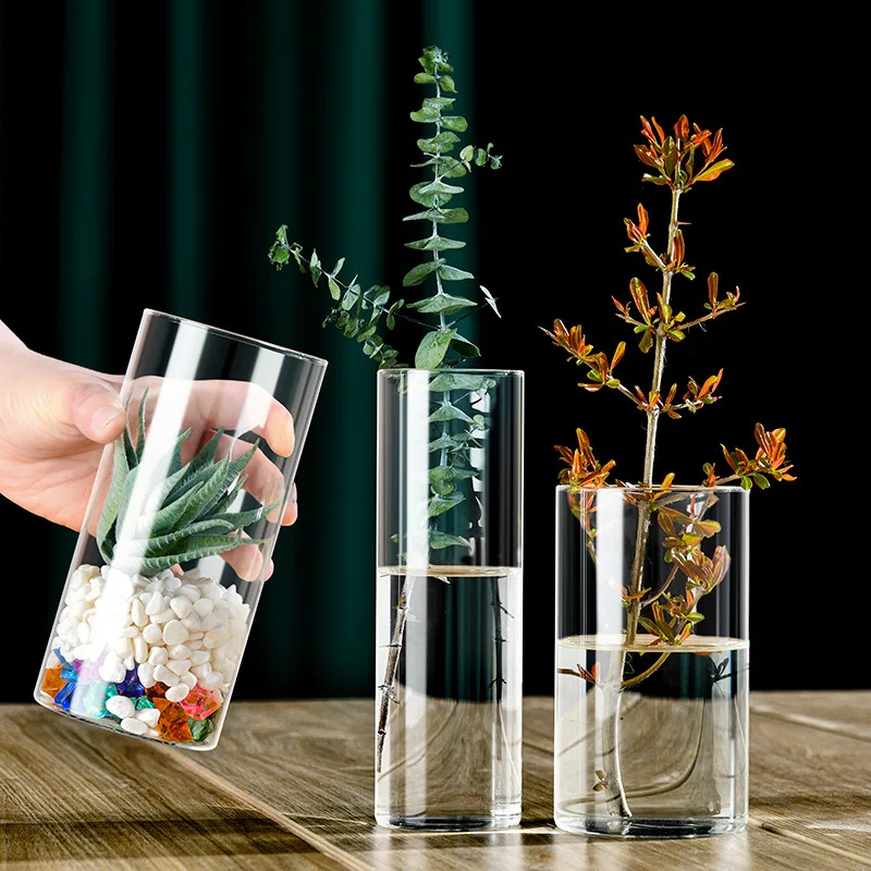 High Borosilicate straight glass vase rose fish tank flower arranging device hydroponic landscape flowerpot vase glass ornaments