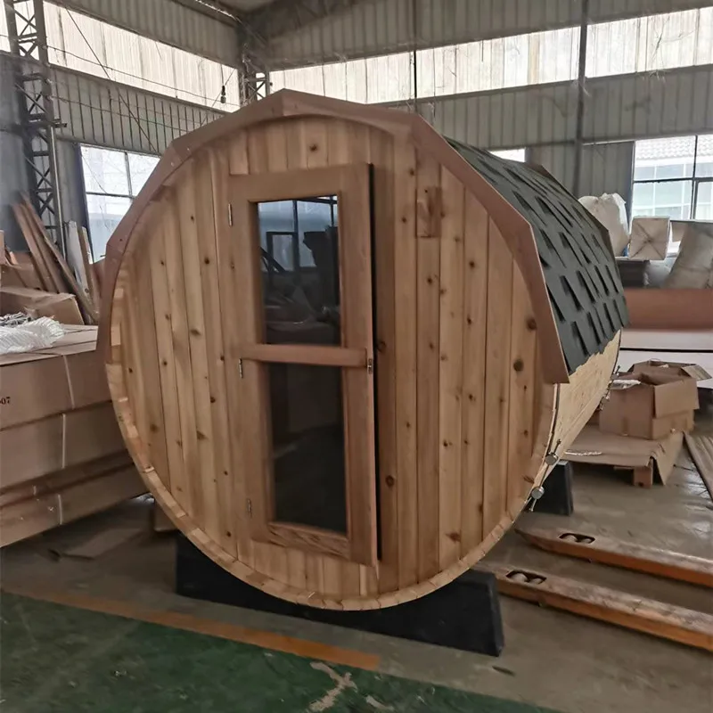whole wood red cedar outdoor wet steam lay down seat barrel sauna rooms with sauna stove and stone