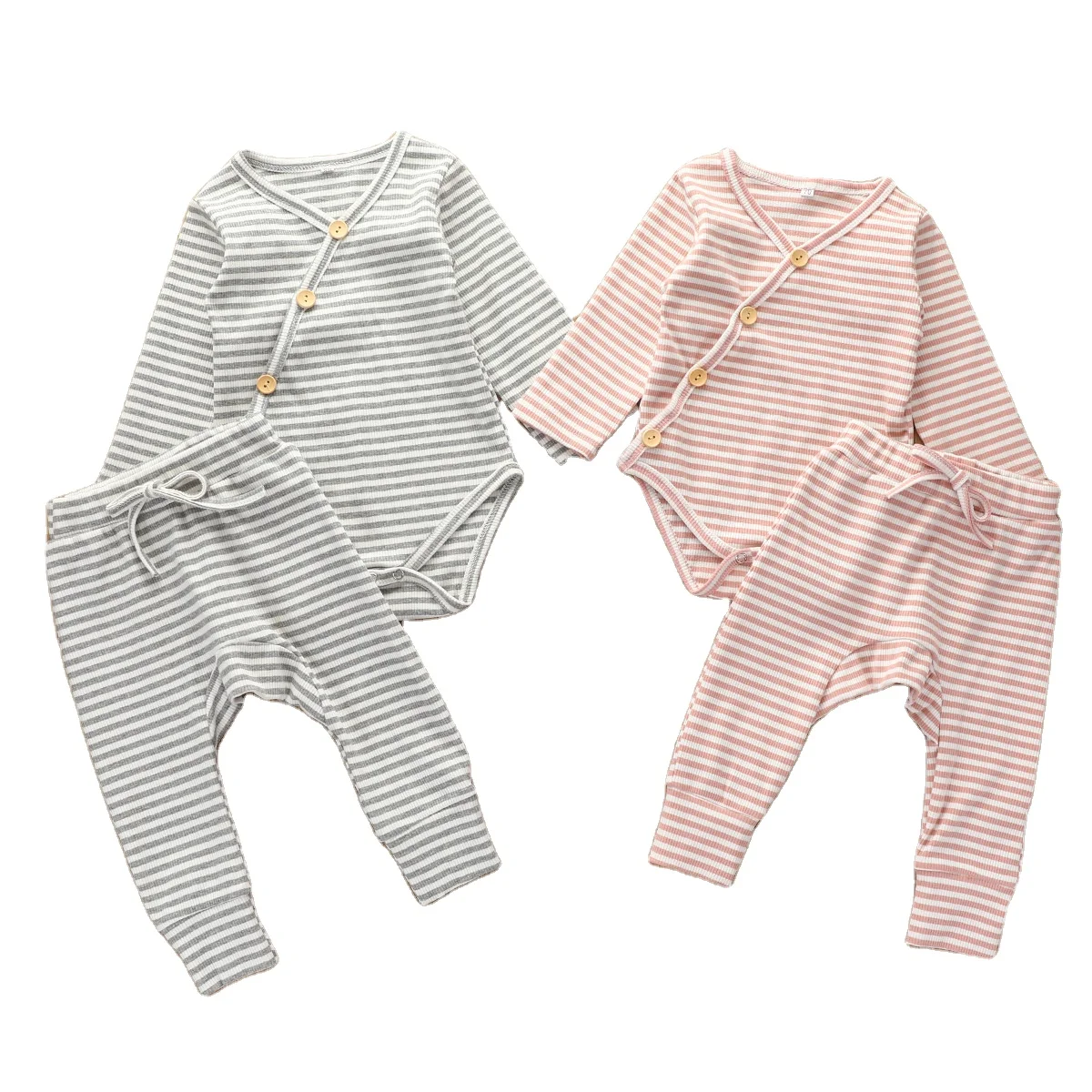 
Toddler Girls Clothes Ribbed Cotton Kimono Striped Romper Jogger Pant Outfit Fall Baby Clothing Sets 