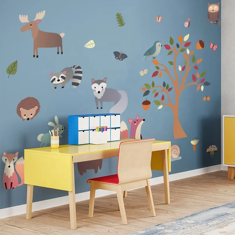 PVC Waterproof Wall Paper Sticker Rolls Customized Cute Cartoon Wall Decal Stickers Eco-friendly Material For Kids Room Decor