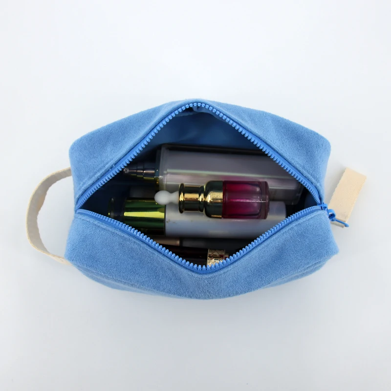 High Quality Custom Terry Cosmetic Bag, Custom Private Label Makeup Pouch Bags with Waterproof Wipeable Lining