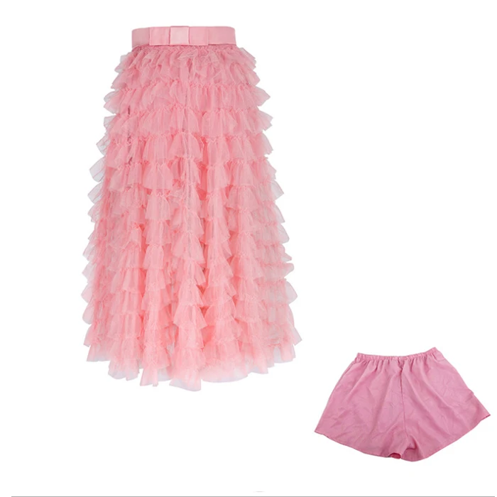 High Quality Toddler Girls Tutu Skirts Layered Ruffle Mesh Trim Birthday Wear Princess Party Long Skirts