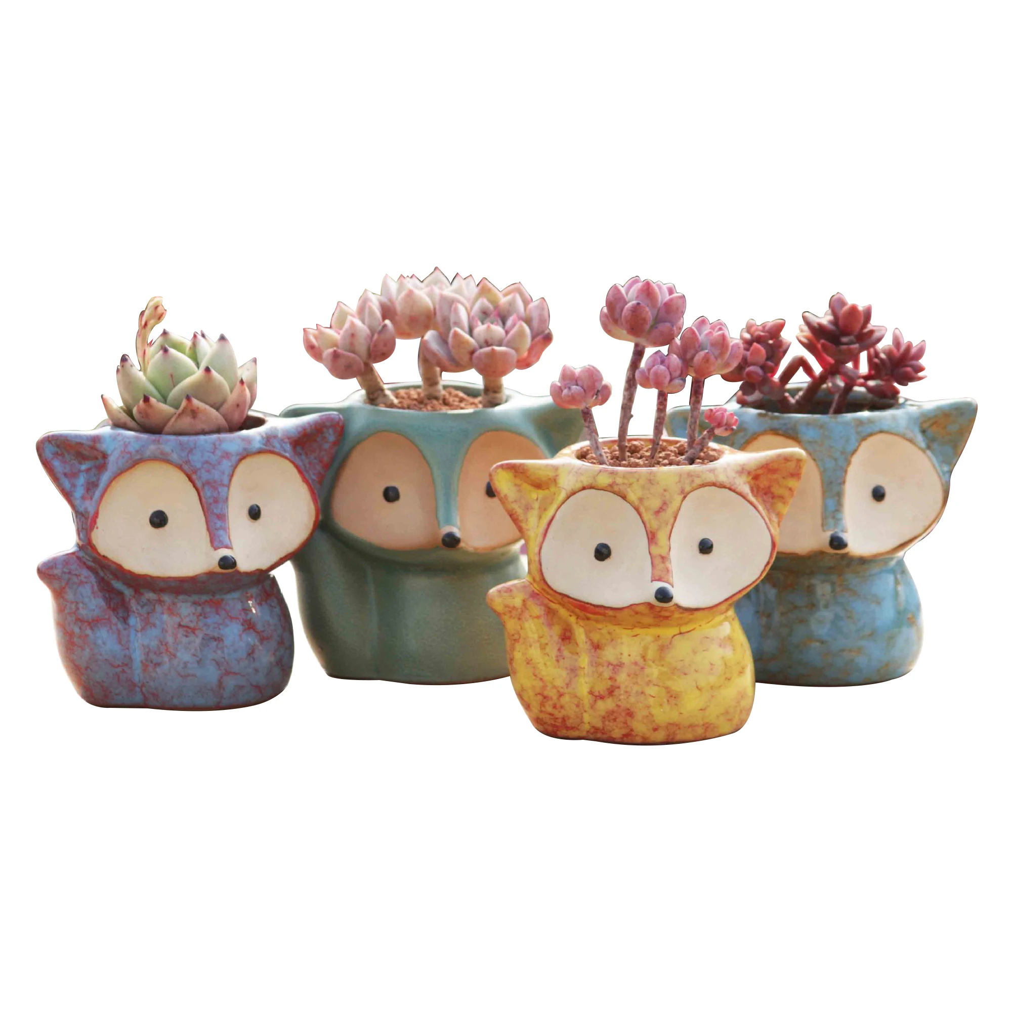 garden indoor small glaze mini fox animal shape decorative table cactus succulent ceramic flower plant pot planters