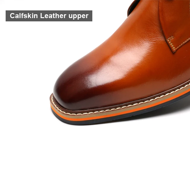 Custom height adjustable hidden heel brown luxury genuine leather male mens classy chukka boots for men