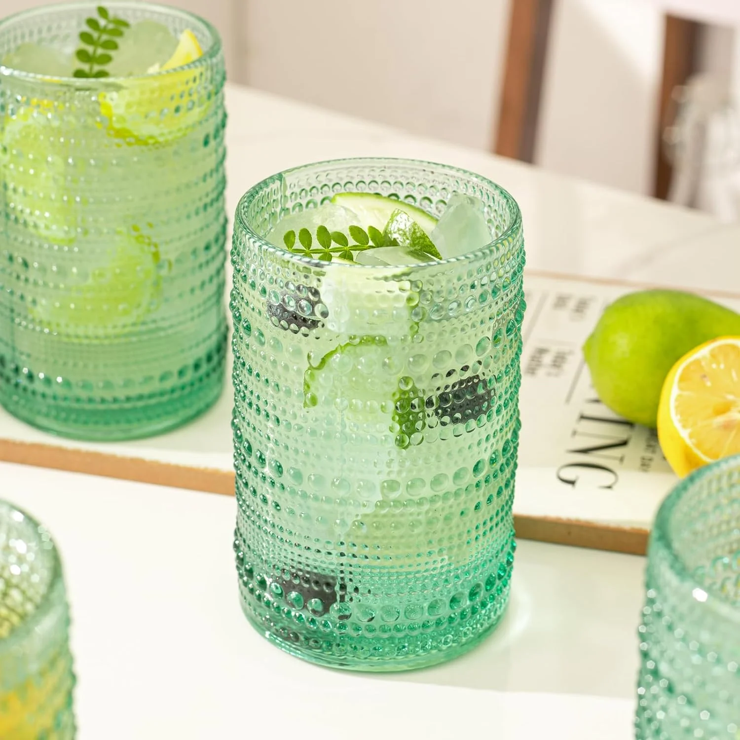 Vintage Drinking Glasses Cup Colored Embossed Hobnail Drinking Glasses Highball Glass