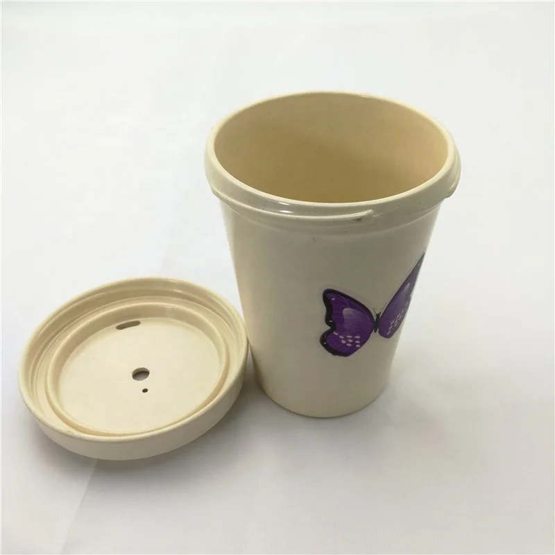 16oz reusable biodegradable bamboo fiber coffee mug cup with bamboo lid