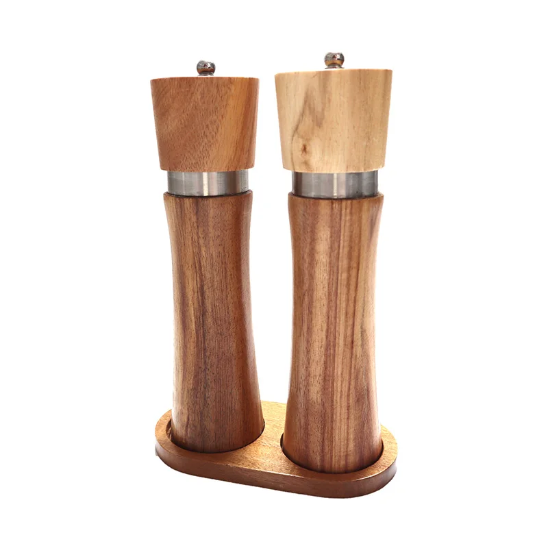Salt and Pepper Grinder Set, Wood Pepper Mills, Wooden Salt Grinders Refillable Manual Pepper Grinder