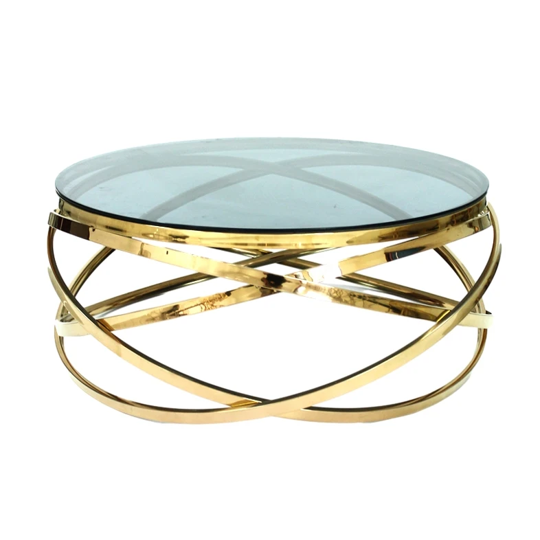 nordic gold stainless steel modern sofa Side end center Tables glass top metal living room luxury round coffee table set