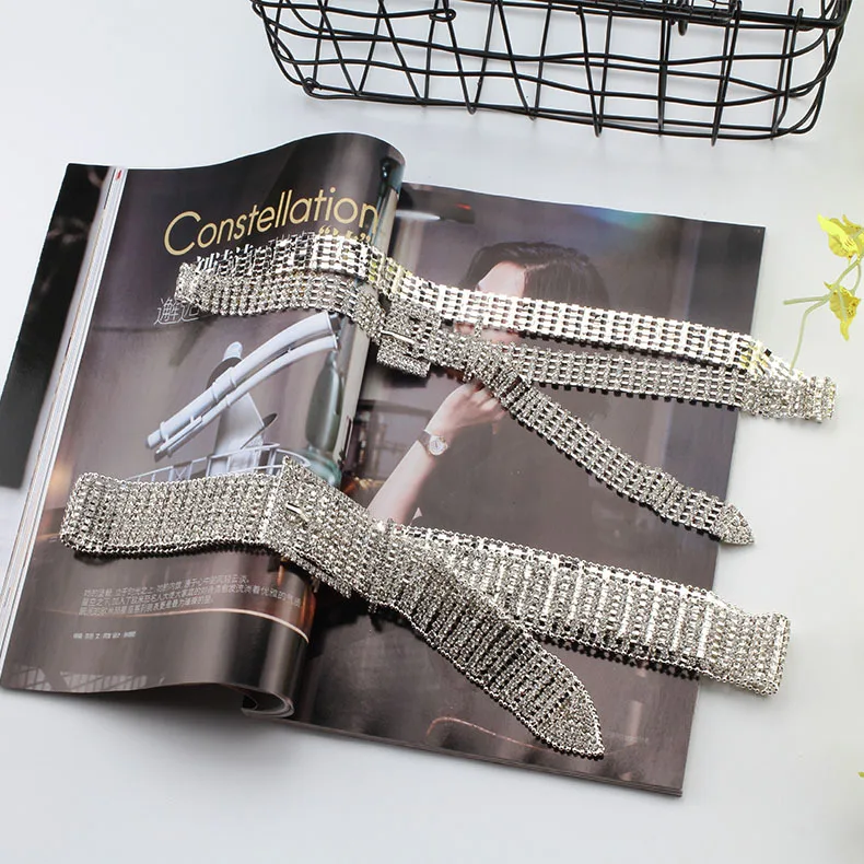 REWIN 5-8 Rows Luxury Wide Belt Bling Glitter Chain Waistband Women Rhinestone Belts Shiny Waist Belts  for Jeans Dresses Pants