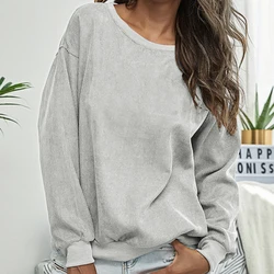 Custom Plus Size Sweatshirt Women Long Sleeve Crew Neck Pullover Ribbed Sweatshirt