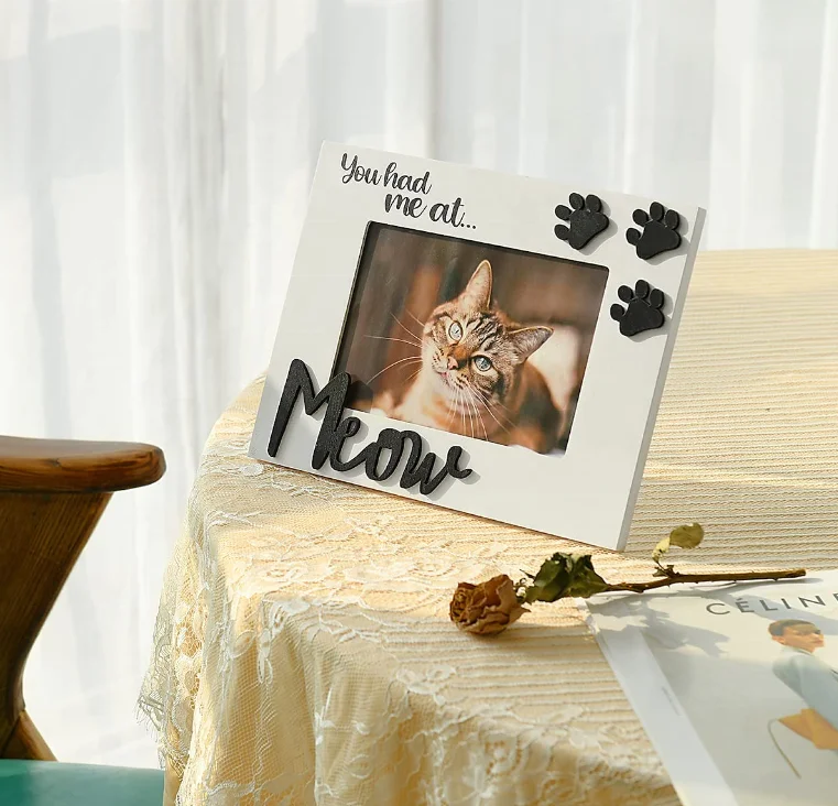 Cat Picture Frame5x7 photograph White Frame Black Decor High Definition Glass for Table Top Display Wall sign wood photo frame