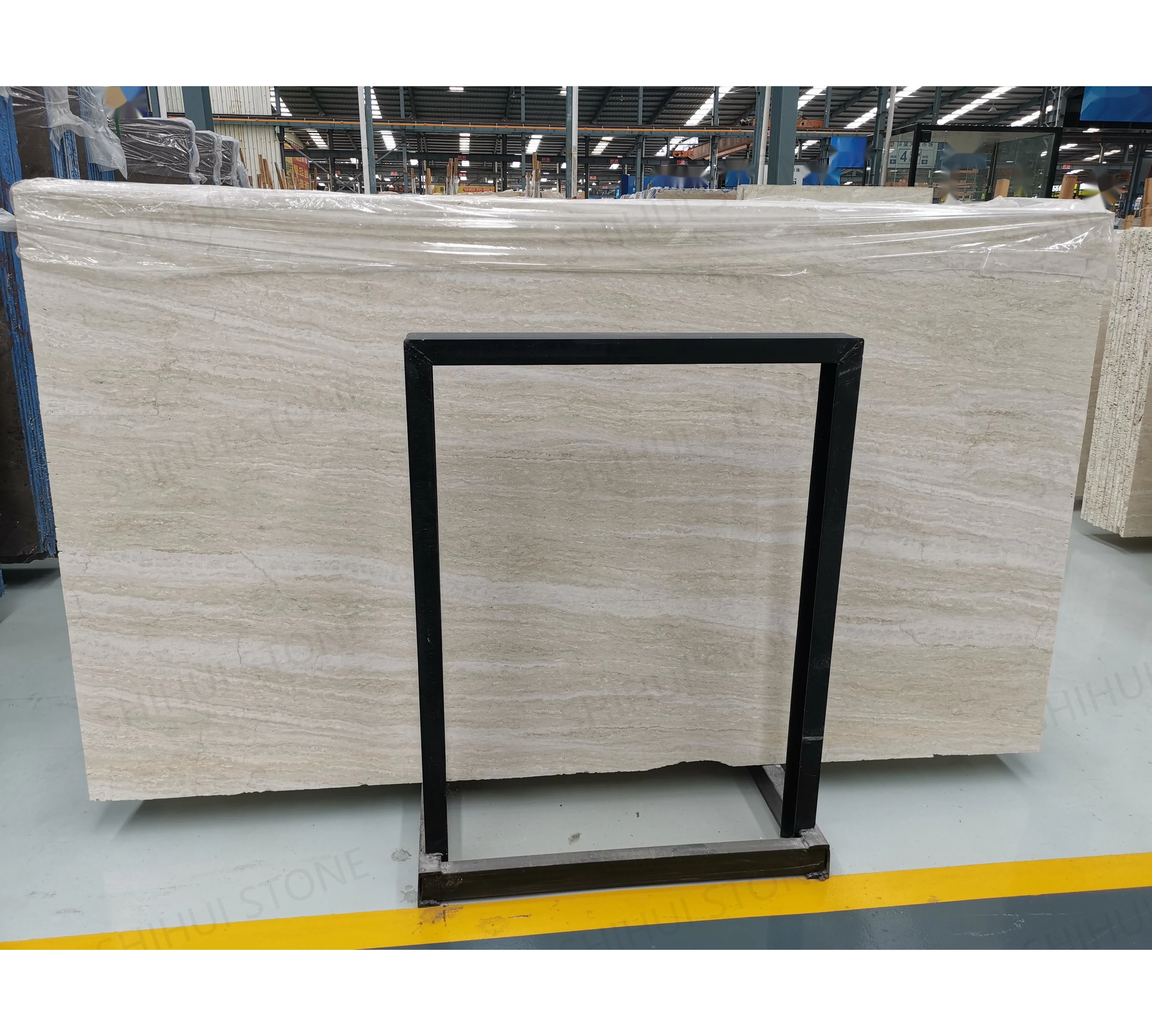 SHIHUI Wholesale Super White Italian Travertine Vien Cut Slab Modern Design Stone Polished Indoor Outdoor Wall Floor for Hotels