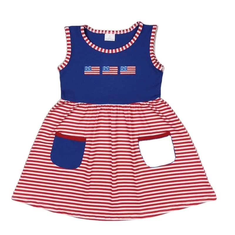 Kids Matching Clothes  Sleeveless Romper And Set  With Dress Embroidery flag Print Children Sibling Sister And Brother Outfits